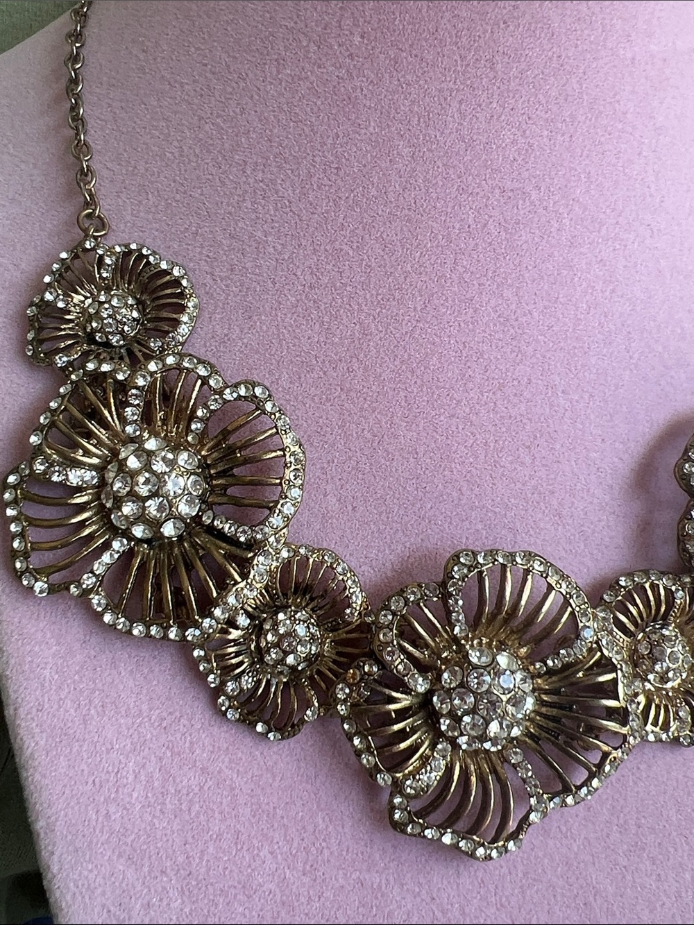 Gold Floral Crystal Statement Necklace - Women Jewelry